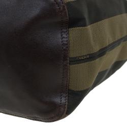 Pre Owned Fendi Tobacco Pequin Canvas Hobo