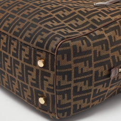 Pre Owned Fendi Tobacco Zucca Canvas and Leather Double Zip Tote