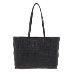 Pre Owned Fendi Tobacco Zucca Spalmati Large Roll Tote