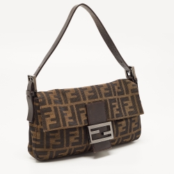 Fendi Brown Zucca Canvas And Leather Baguette Bag