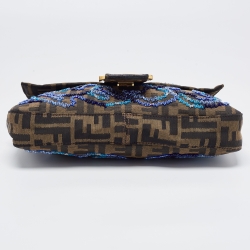 Fendi Tobacco Zucca Canvas Bead Embellished Baguette Bag