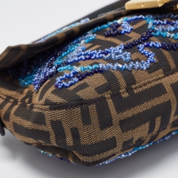 Fendi Tobacco Zucca Canvas Bead Embellished Baguette Bag