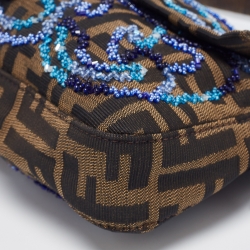 Fendi Tobacco Zucca Canvas Bead Embellished Baguette Bag