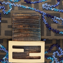 Fendi Tobacco Zucca Canvas Bead Embellished Baguette Bag