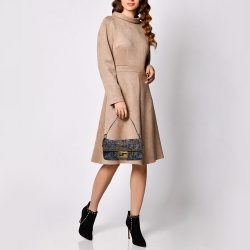 Fendi Tobacco Zucca Canvas Bead Embellished Baguette Bag
