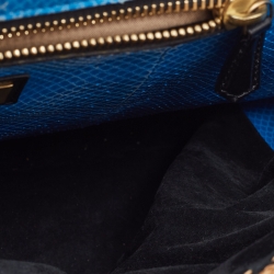 Pre Owned Fendi Beige/Blue Raffia and Watersnake Large Peekaboo Top Handle Bag