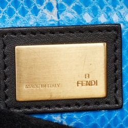 Pre Owned Fendi Beige/Blue Raffia and Watersnake Large Peekaboo Top Handle Bag