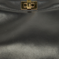 Pre Owned Fendi Black Leather Mini Peekaboo Top Handle Bag