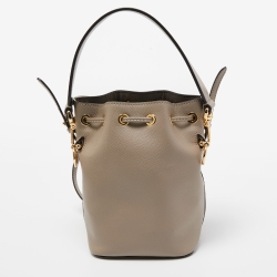 Pre Owned Fendi Grey Leather Mini Mon Tresor Drawstring Bucket Bag