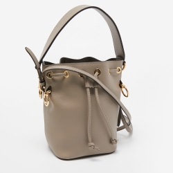 Pre Owned Fendi Grey Leather Mini Mon Tresor Drawstring Bucket Bag