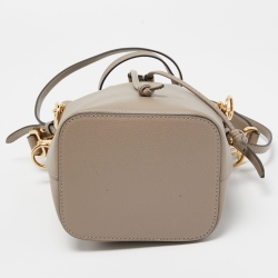 Pre Owned Fendi Grey Leather Mini Mon Tresor Drawstring Bucket Bag