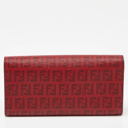 Pre Owned Fendi Red Zucca Coated Canvas Flap Continental Wallet