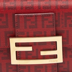 Pre Owned Fendi Red Zucca Coated Canvas Flap Continental Wallet