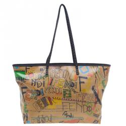 Pre Owned Fendi Graffiti Multicolor Roll Tote Shopper Bag