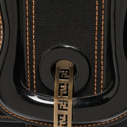 Pre Owned Fendi Black Patent Leather and Canvas B Shoulder Bag