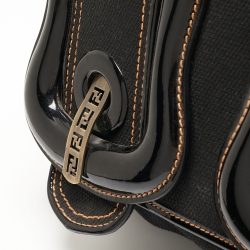 Pre Owned Fendi Black Patent Leather and Canvas B Shoulder Bag