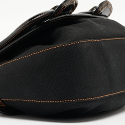 Pre Owned Fendi Black Patent Leather and Canvas B Shoulder Bag