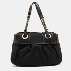 Pre Owned Fendi Black Patent Leather and Canvas B Shoulder Bag