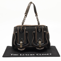 Pre Owned Fendi Black Patent Leather and Canvas B Shoulder Bag