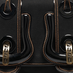 Pre Owned Fendi Black Patent Leather and Canvas B Shoulder Bag