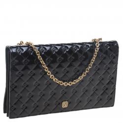 Pre Owned Fendi Black Patent Leather Fendilicious Wallet On Chain