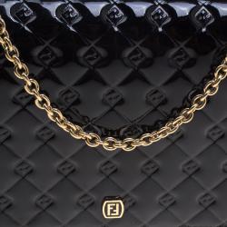 Pre Owned Fendi Black Patent Leather Fendilicious Wallet On Chain