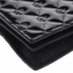 Pre Owned Fendi Black Patent Leather Fendilicious Wallet On Chain