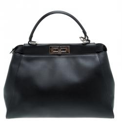 Pre Owned Fendi Black Leather Medium Peekaboo Top Handle Bag
