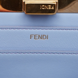 Pre Owned Fendi Light Blue Lasercut Leather Small Peekaboo ISeeU Top Handle Bag