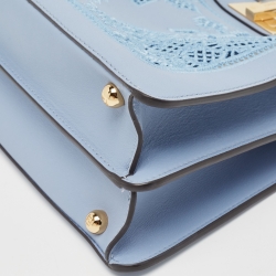 Pre Owned Fendi Light Blue Lasercut Leather Small Peekaboo ISeeU Top Handle Bag