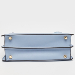 Pre Owned Fendi Light Blue Lasercut Leather Small Peekaboo ISeeU Top Handle Bag