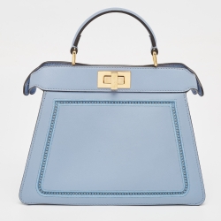 Pre Owned Fendi Light Blue Lasercut Leather Small Peekaboo ISeeU Top Handle Bag