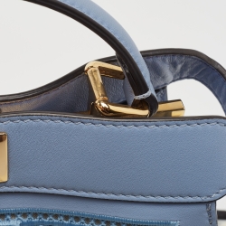 Pre Owned Fendi Light Blue Lasercut Leather Small Peekaboo ISeeU Top Handle Bag