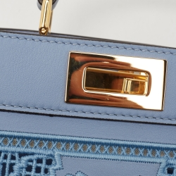 Pre Owned Fendi Light Blue Lasercut Leather Small Peekaboo ISeeU Top Handle Bag