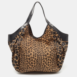 Pre Owned Fendi Tobacco Zucca and Leopard Print Canvas and Leather Large Borsa Chef Hobo