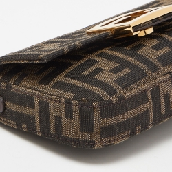 Pre Owned Fendi Tobacco Zucca Canvas and Leather Phone Baguette Bag