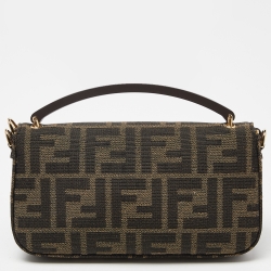 Pre Owned Fendi Tobacco Zucca Canvas and Leather Phone Baguette Bag