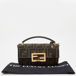 Pre Owned Fendi Tobacco Zucca Canvas and Leather Phone Baguette Bag