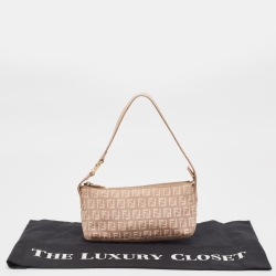 Pre Owned Fendi Beige Zucca Zucchino Canvas and Leather Pochette 