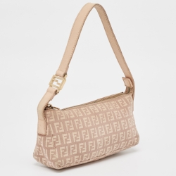 Pre Owned Fendi Beige Zucca Zucchino Canvas and Leather Pochette 