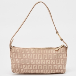 Pre Owned Fendi Beige Zucca Zucchino Canvas and Leather Pochette 