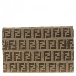 Pre Owned Fendi Beige/Peach Zucchino Canvas Compact Wallet