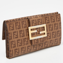 Fendi Beige Zucchino Coated Canvas Forever Flap Continental Wallet
