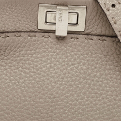 Pre Owned Fendi Beige Selleria Leather and Water Snake Handle Mini Peekaboo Top Handle Bag