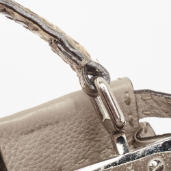 Pre Owned Fendi Beige Selleria Leather and Water Snake Handle Mini Peekaboo Top Handle Bag