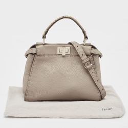 Pre Owned Fendi Beige Selleria Leather and Water Snake Handle Mini Peekaboo Top Handle Bag