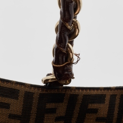 Pre Owned Fendi Tobacco Zucca Canvas and Patent Leather Large Mia Hobo