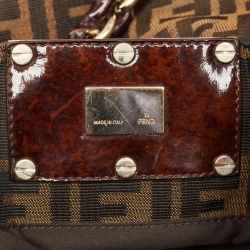 Pre Owned Fendi Tobacco Zucca Canvas and Patent Leather Large Mia Hobo