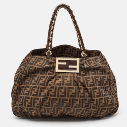 Pre Owned Fendi Tobacco Zucca Canvas and Patent Leather Large Mia Hobo