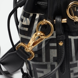Pre Owned Fendi Black/Clear FF PVC and Leather Mini Mon Tresor Bucket Bag
